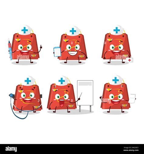 Doctor Profession Emoticon With Red Love Bag Cartoon Character Vector