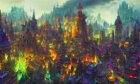 Arcane City Digital Art Concept Art Magic Fantasy Stable Diffusion