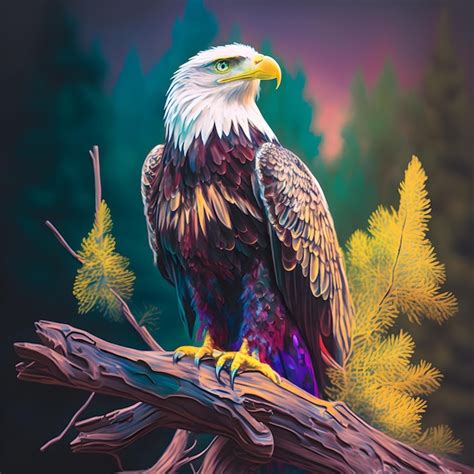 Una pintura de un águila calva con un fondo colorido Foto Premium