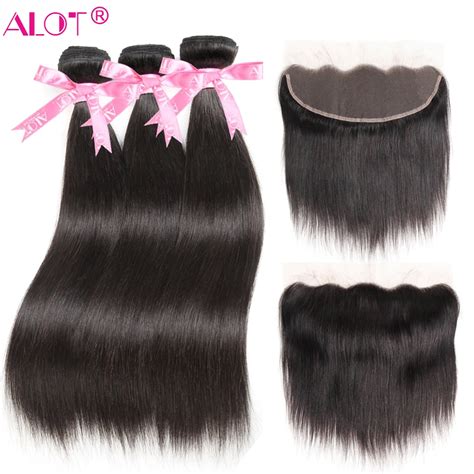 Alot Brazilian Straight Hair Bundles With Frontal Non Remy Human Hair