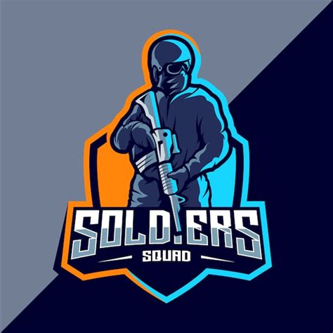 Diseño de logotipo de esport de mascota de soldado Vector Premium