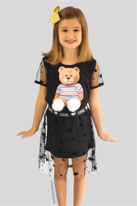 Vestido E Saia De Tule Urso Fofys Preto UseMicarmela