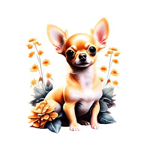 3d Flower Surrounded Orange Chihuahua Graphic · Creative Fabrica