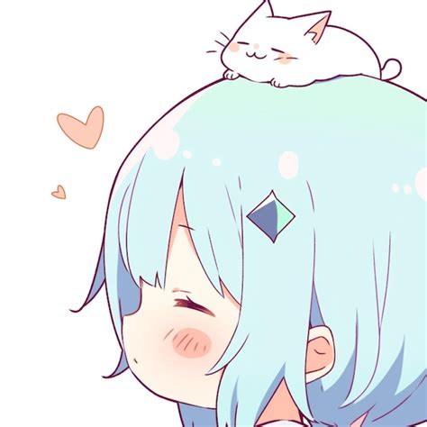 Premium AI Image | anime girl with blue hair and a cat on her head ...