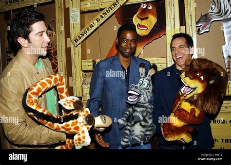 Actors David Schwimmer, Chris Rock and Ben Stiller (left to right ...