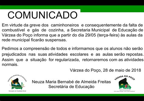 Comunicado Da Secretaria Municipal De Educação De Várzea Do Poço