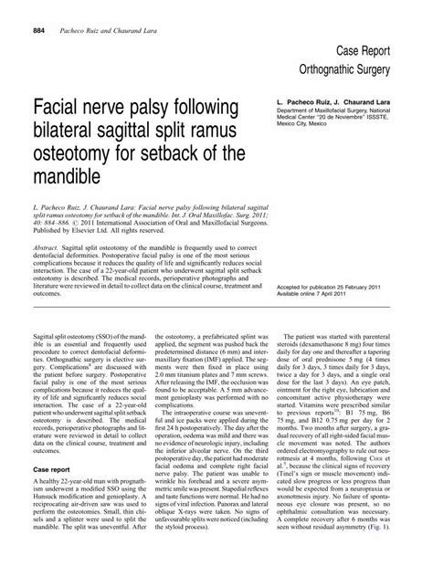 Pdf Facial Nerve Palsy Following Bilateral Sagittal Split Ramus