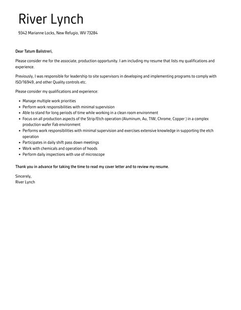 Associate Production Cover Letter Velvet Jobs