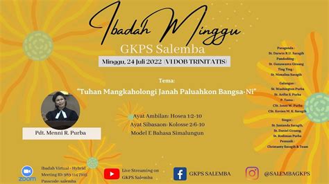 Ibadah Minggu Gkps Salemba 24 Juli 2022 Youtube