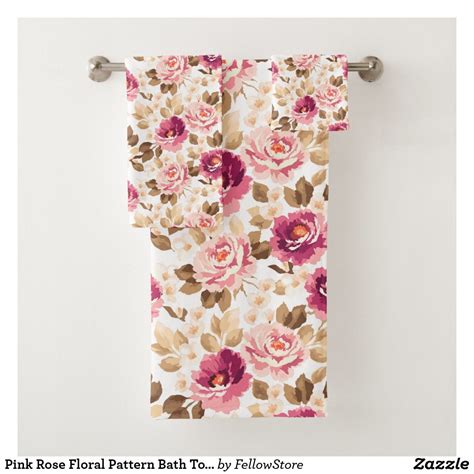 Pink Rose Floral Pattern Bath Towel Set Zazzle Patterned Bath