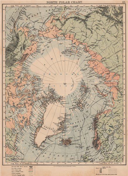 North Polar Chart Arctic Explorers Routes Nansen Abruzzi