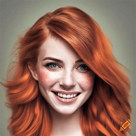 Portrait Of A Beautiful Young Woman With Freckles And Auburn Hair On