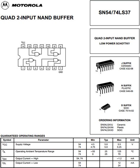 74LS37 Datasheet PDF Motorola QUAD 2 INPUT NAND BUFFER