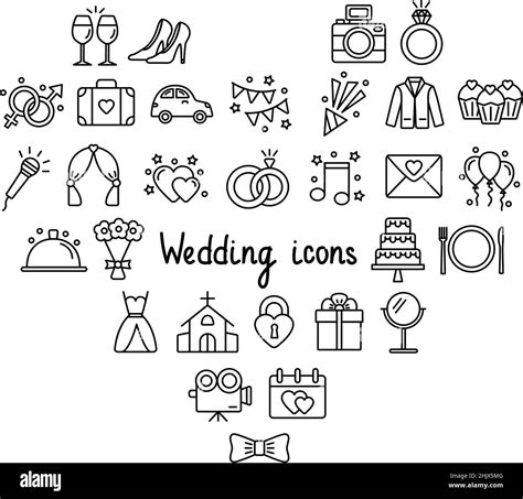 Set Of Wedding Icons On White Background Vector Illustration Stock