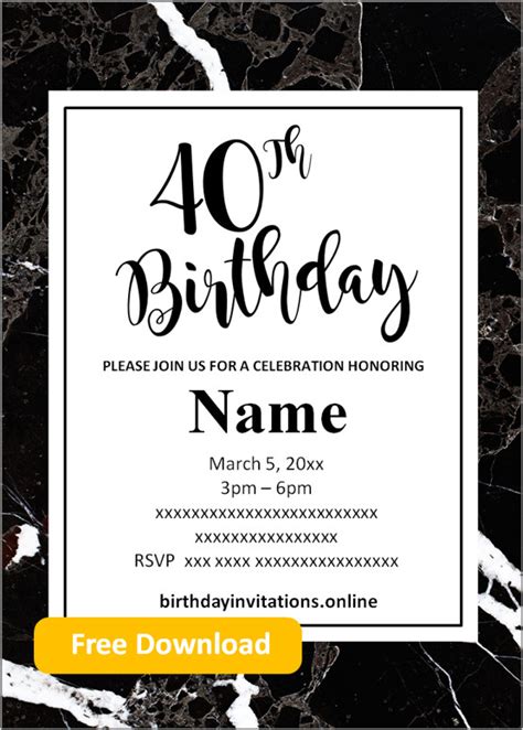 Digital 40th Editable Printable Invite 40th Birthday Party Invitation