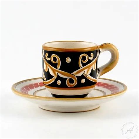 Espresso Cup And Saucer Barocco Nero Fima Italian Dinnerware