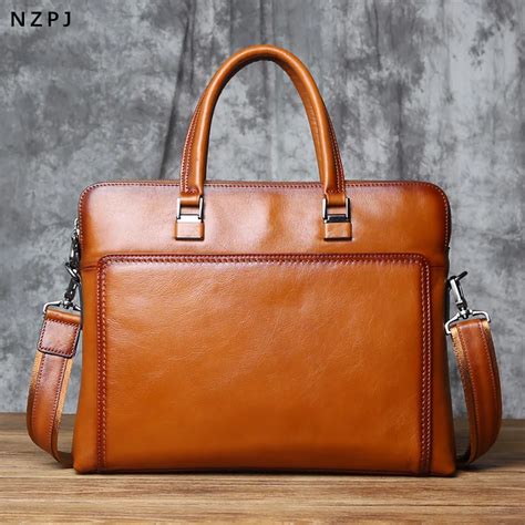 Nzpj Malet N Vintage De Cuero Genuino Para Hombre Bolso Horizontal De