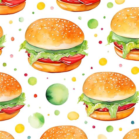 Premium Photo Cute Watercolor Burger Pattern