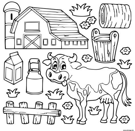 Coloriage Vache Lait Ferme Herbes Plantes JeColorie