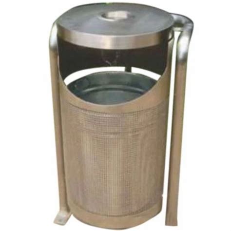 Open Top Silver Ss Swing Garden Dustbin For Garbage Collection