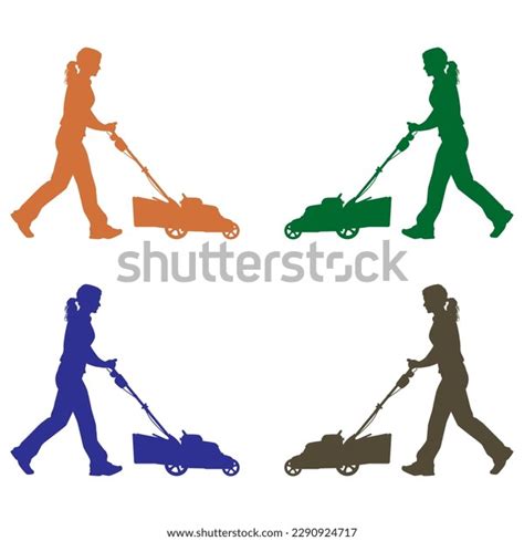 Silhouette Woman Mowing Grass Lawnmower Vector Stock Vector Royalty Free 2290924717 Shutterstock