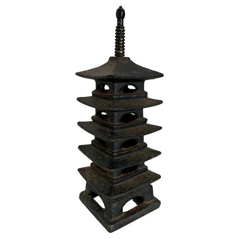 Vintage Distressed Cast Iron Japanese Pagoda Lantern For Sale At