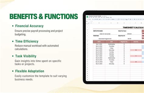 Timesheet Calculator Template in Excel, Google Sheets - Download ...