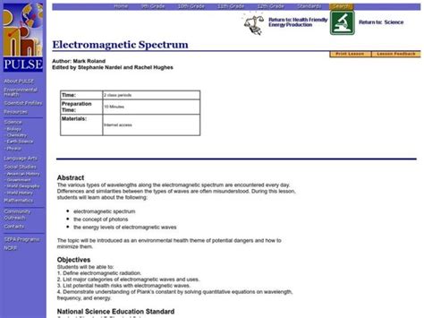 Electromagnetic Spectrum Lesson Plan for 9th - 12th Grade | Lesson Planet