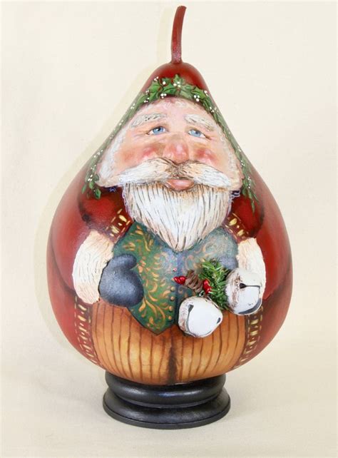 Gourd Santa Folk Art Santa Hand Painted Santa Claus Etsy Hand