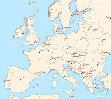 Capital Map Of Europe