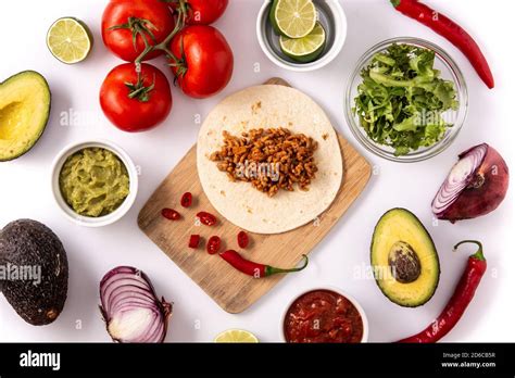 Mexican tacos ingredients isolated on white background Stock Photo - Alamy