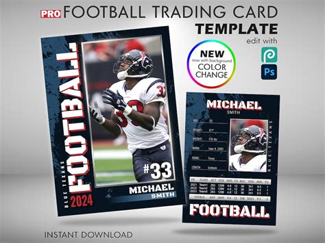 Pro Football Trading Card Template With Stats And Color Variations Pro