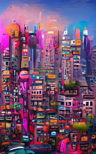 Premium Photo | Digital illustration of abstract city painting