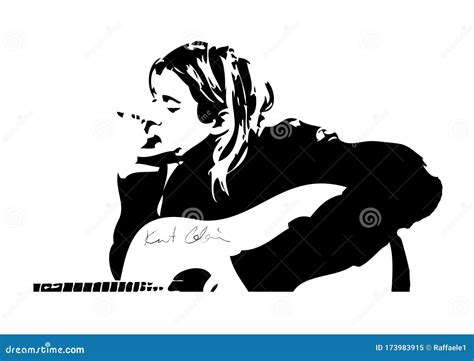 Graphic Illustration of Kurt Cobain Playing Guitar and Smoking Stock ...