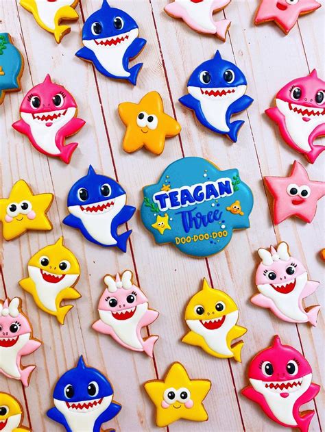 Baby Shark Inspired Sugar Cookies Baby Shark Party Favors Etsy