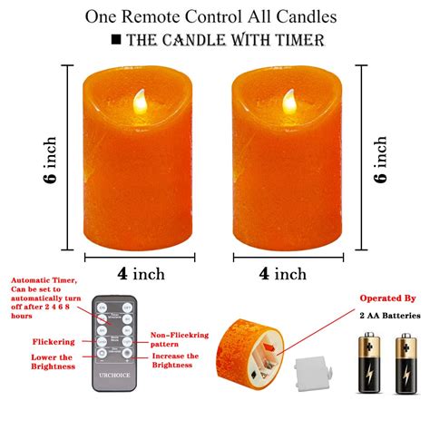 Urchoice Orange Flameless Candles Battery Operated Candle Set Of 2 D 4 X H 6