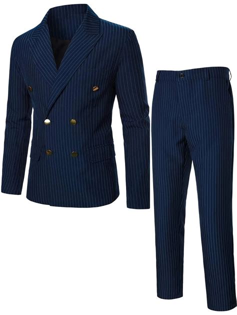 Manfinity Mode Men Double Breasted Striped Blazer And Suit Pants Shein Usa