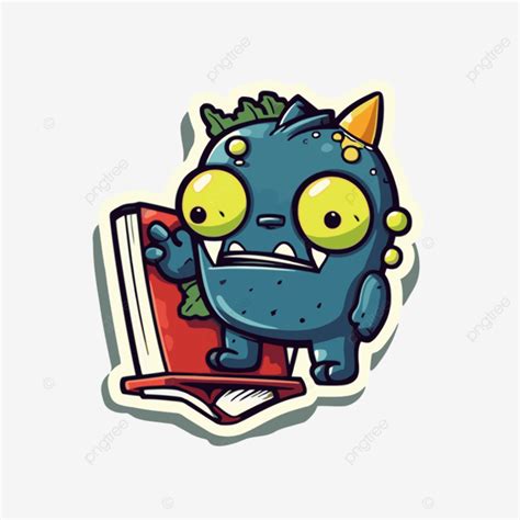 Lindo Monstruo De Dibujos Animados Sosteniendo Una Pegatina De Libro