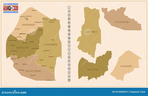 Eswatini Detailed Map With Administrative Divisions Country Stock