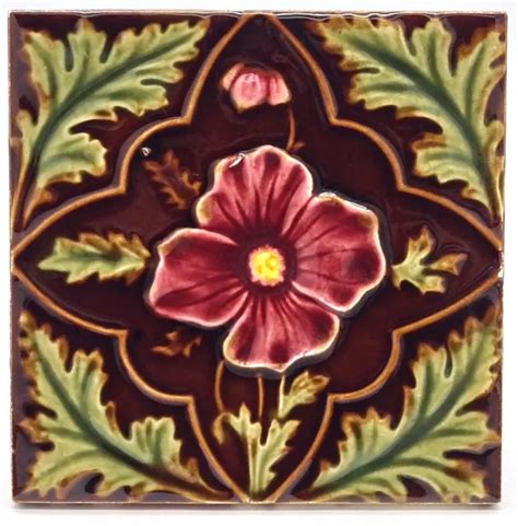 ART NOUVEAU FIREPLACE Majolica Tile Floral Design Corn Bros C1904 45