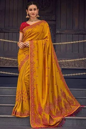 Wedding Wear Gota Work Chinon Silk Saree 6 3 M With Blouse Piece At