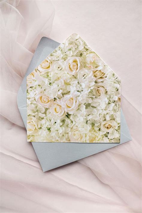 White Hydrangea Rose Floral Envelope Liner Printable Template Etsy