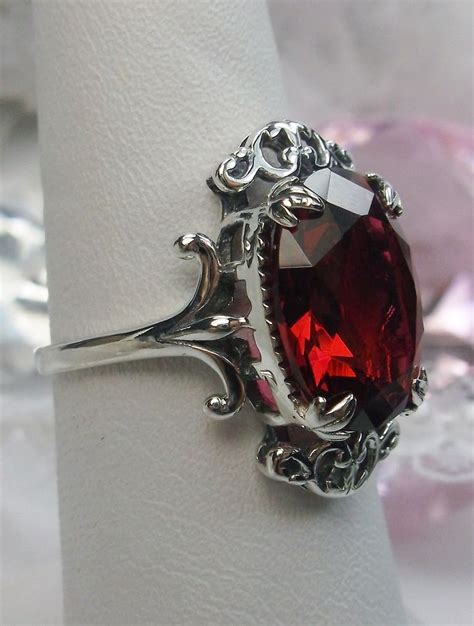 Red Ruby Ring Solid Sterling Silver 5ct Oval Cut Simulated Red Ruby