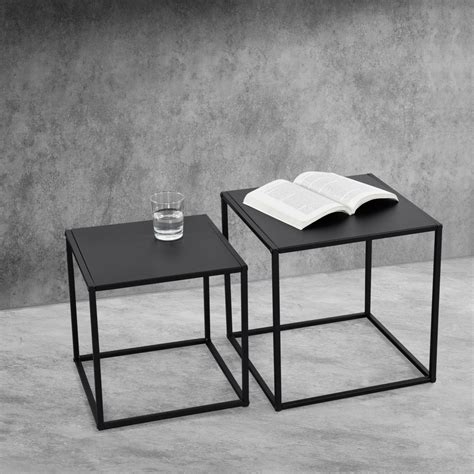 Bijzettafel Set Van 2 Zwart Metaal 40x40x40 35x35x35 Cm PremiumXL