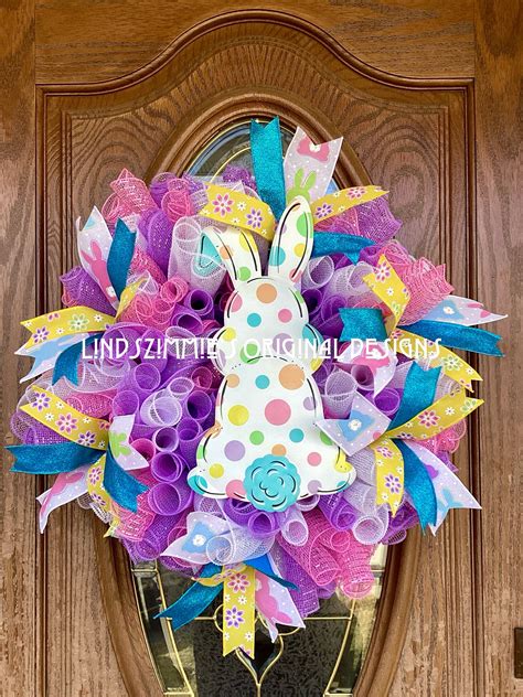 Easter Wreath Easter Deco Mesh Wreath Easter Bunny Wreath Ribbon