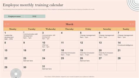 Skill Development Programme Employee Monthly Training Calendar PPT Sample