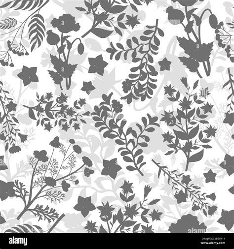 Grey floral seamless pattern design. Background with plants, vector ...