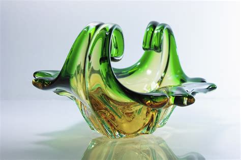 Art Glass Bowl Display Bowl Murano Style Green And Gold Decorative Bowl Home Decor Centerpiece