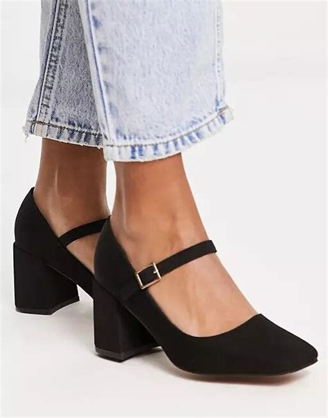 Asos Design Selene Mary Jane Mid Heeled Shoes In Black