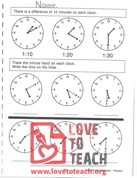 Ten Minute Intervals Telling Time Worksheet